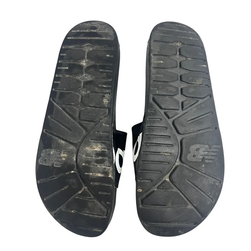 New‎ Balance Logo Slides Sandals Black Comfort Pool Gym Shower Mens Approx 12